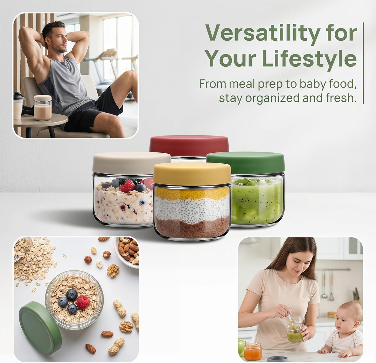 2 oz Glass Dressing Containers With Lids, Sauce Jars for Lunch, 6pk