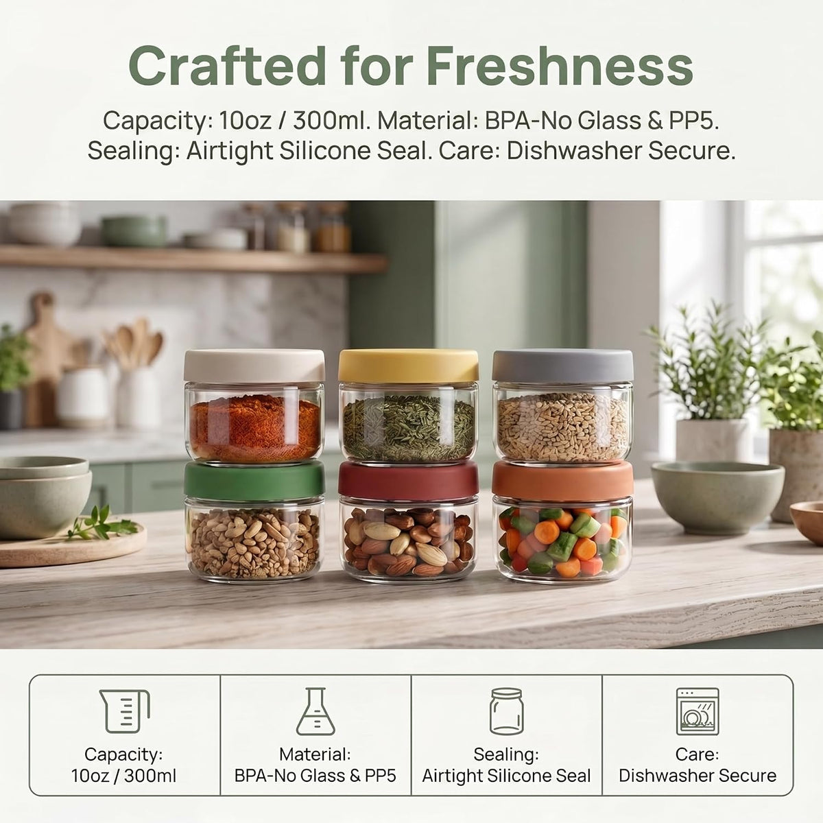 2 oz Glass Dressing Containers With Lids, Sauce Jars for Lunch, 6pk