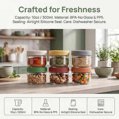 2 oz Glass Dressing Containers With Lids, Sauce Jars for Lunch, 6pk