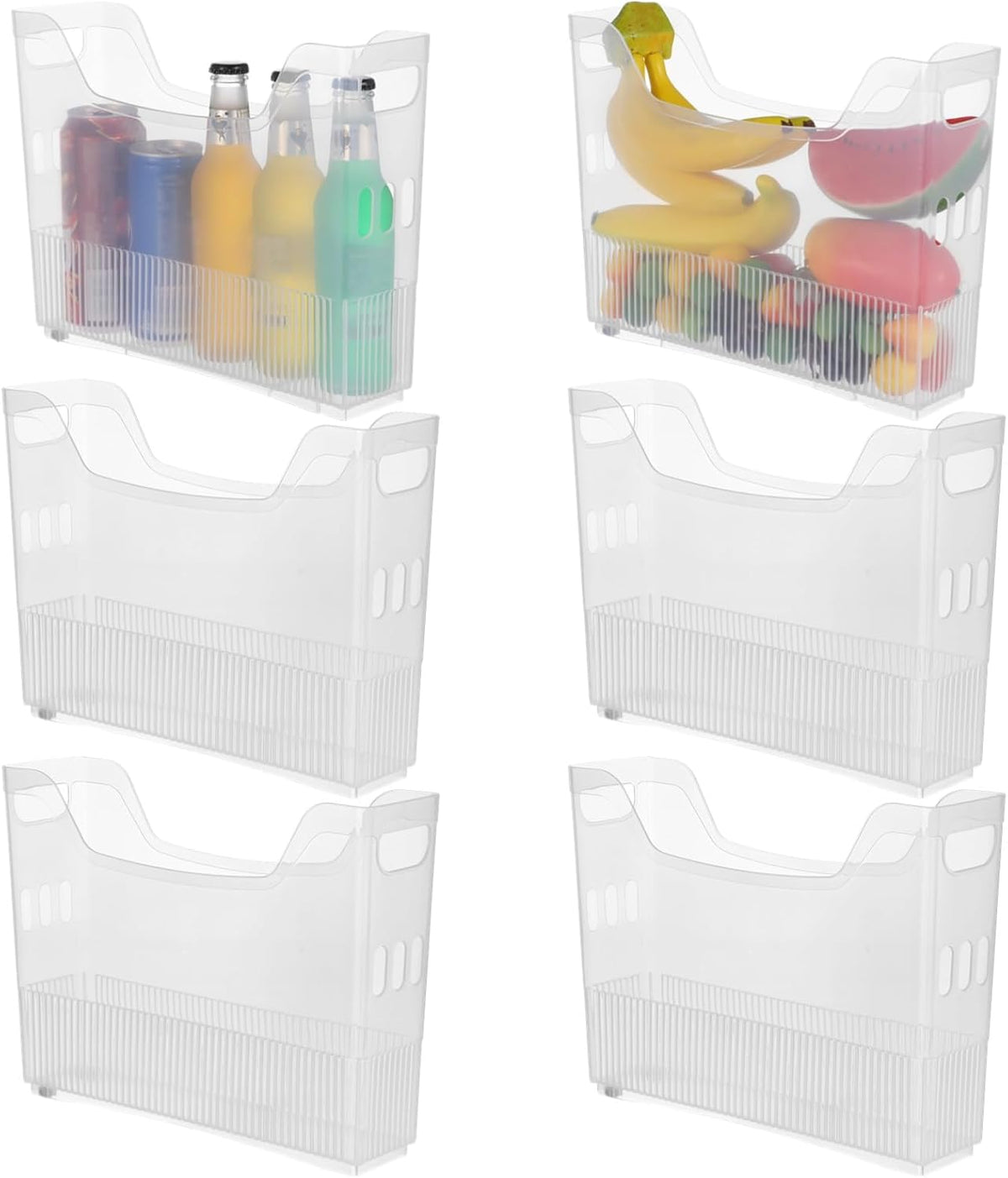 6 Pcs Freezer Drawer Organizer Bins - Clear Plastic Pantry Organizers with Wheels, Tall Narrow Kitchen Organization Rolling Freezer Bins for Bottom Freezer, Storage Containers for Home, Office