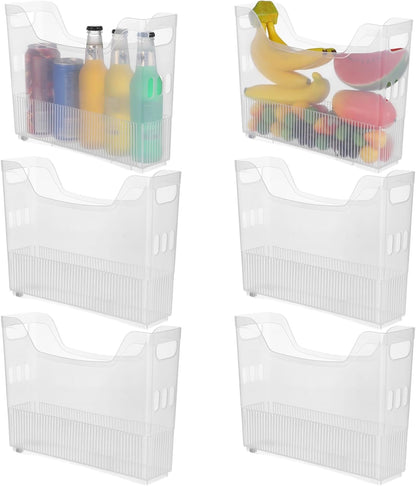 6 Pcs Freezer Drawer Organizer Bins - Clear Plastic Pantry Organizers with Wheels, Tall Narrow Kitchen Organization Rolling Freezer Bins for Bottom Freezer, Storage Containers for Home, Office