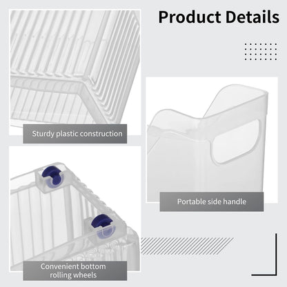 6 Pcs Freezer Drawer Organizer Bins - Clear Plastic Pantry Organizers with Wheels, Tall Narrow Kitchen Organization Rolling Freezer Bins for Bottom Freezer, Storage Containers for Home, Office