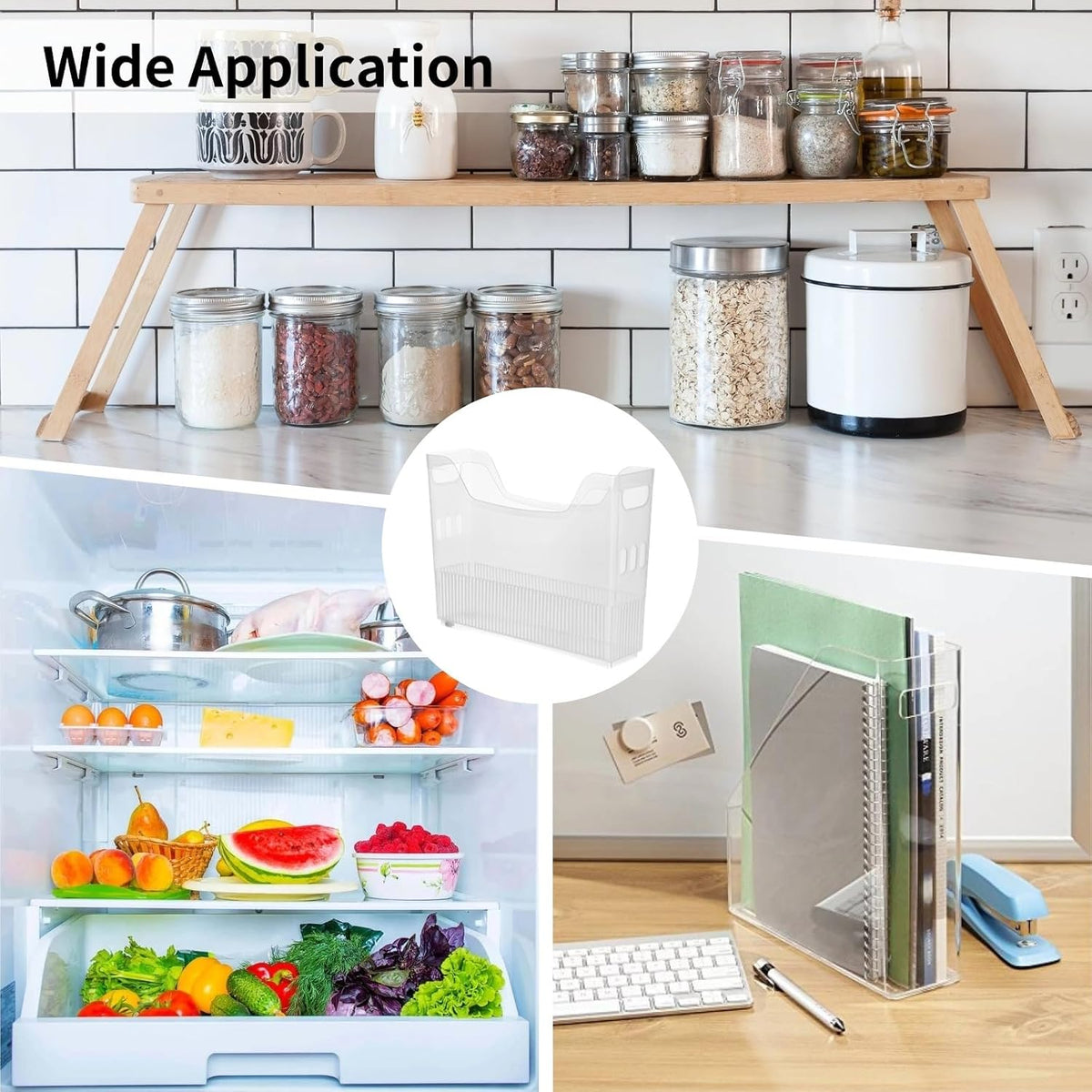 6 Pcs Freezer Drawer Organizer Bins - Clear Plastic Pantry Organizers with Wheels, Tall Narrow Kitchen Organization Rolling Freezer Bins for Bottom Freezer, Storage Containers for Home, Office