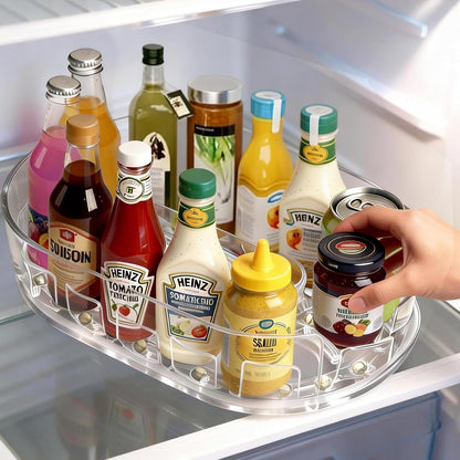 360°Rotating Organizer, Lazy Susan for Refrigerator, 13x8.5 Inch Kitchen Organizer for Fridge, Cabinet, Clear