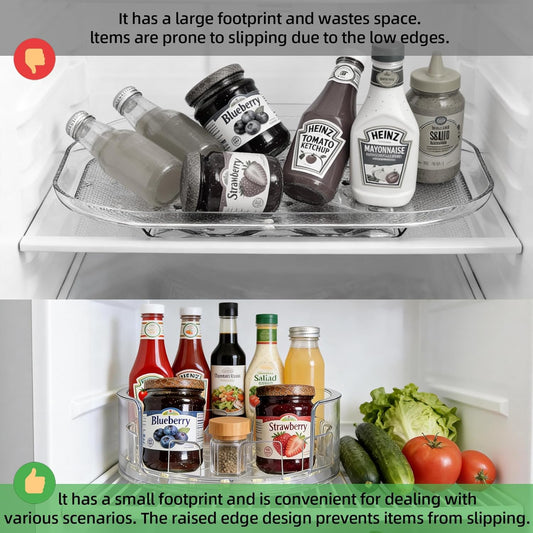 360°Rotating Organizer, Lazy Susan for Refrigerator, 13x8.5 Inch Kitchen Organizer for Fridge, Cabinet, Clear