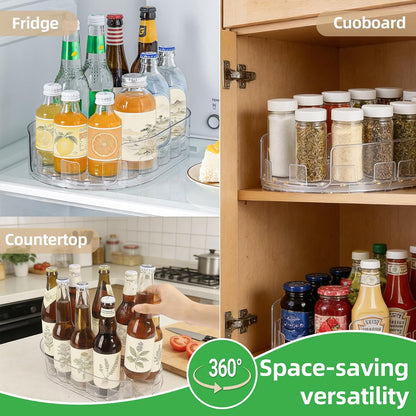 360°Rotating Organizer, Lazy Susan for Refrigerator, 13x8.5 Inch Kitchen Organizer for Fridge, Cabinet, Clear