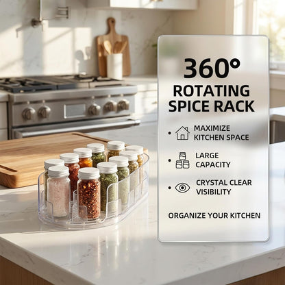 360°Rotating Organizer, Lazy Susan for Refrigerator, 13x8.5 Inch Kitchen Organizer for Fridge, Cabinet, Clear