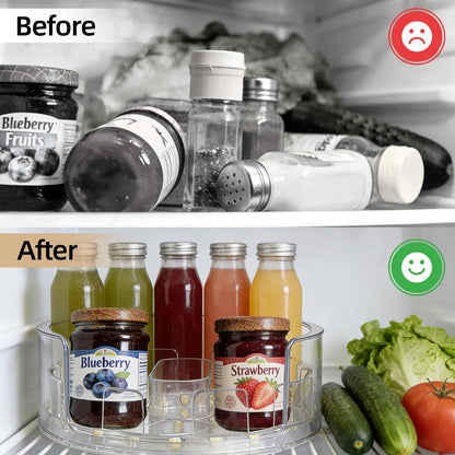 360°Rotating Organizer, Lazy Susan for Refrigerator, 13x8.5 Inch Kitchen Organizer for Fridge, Cabinet, Clear
