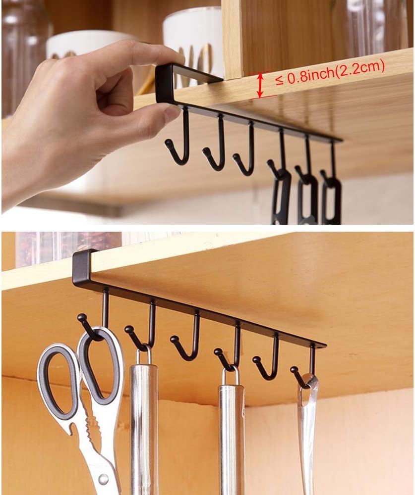 2pcs Mug Hooks Under Cabinet Cups Storage Hook Multifunction Self Adhesive Coffee Cups Holder Kitchen Utensil Ties Belts Scarf Hanging Rack,White