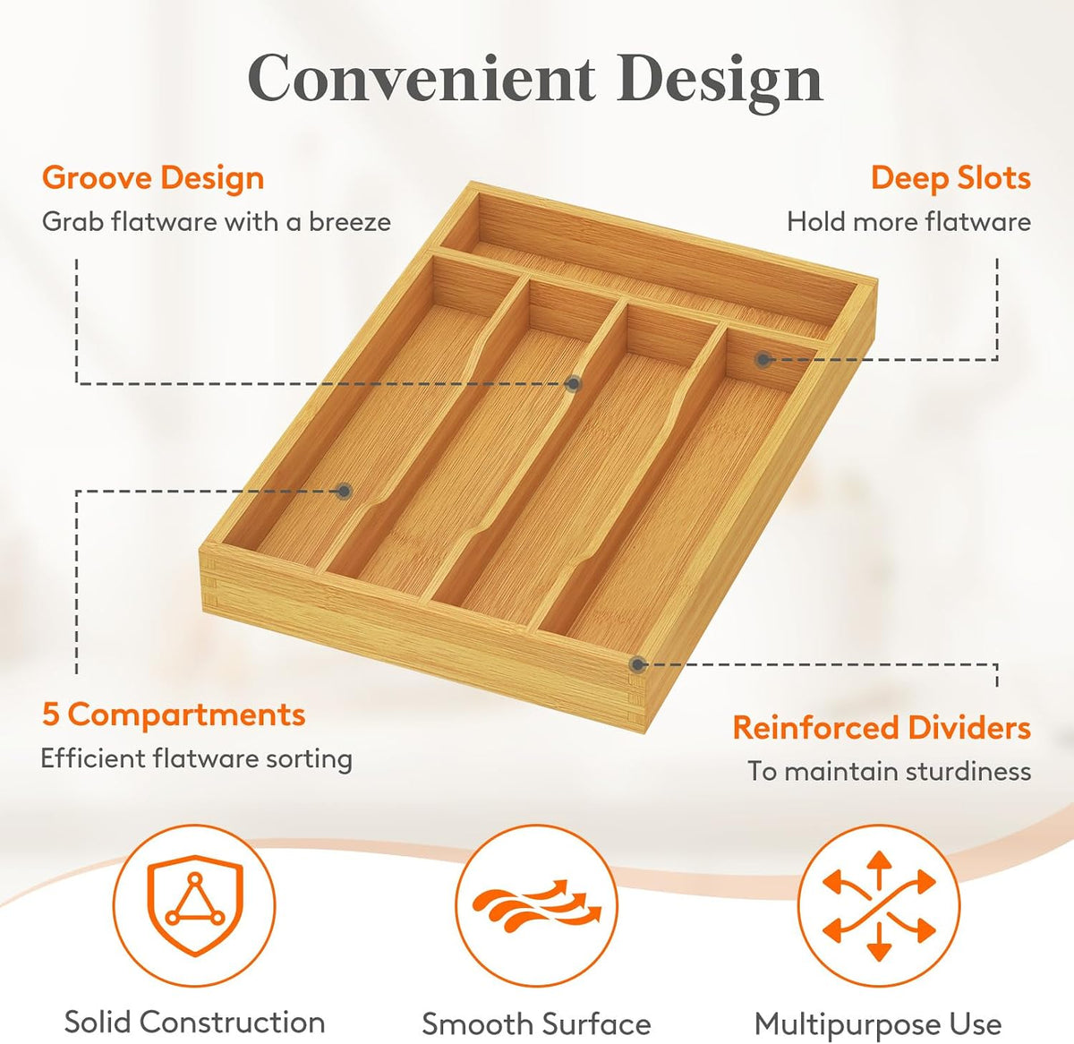 Bamboo Silverware Tray for Drawer, 6.7 x 12