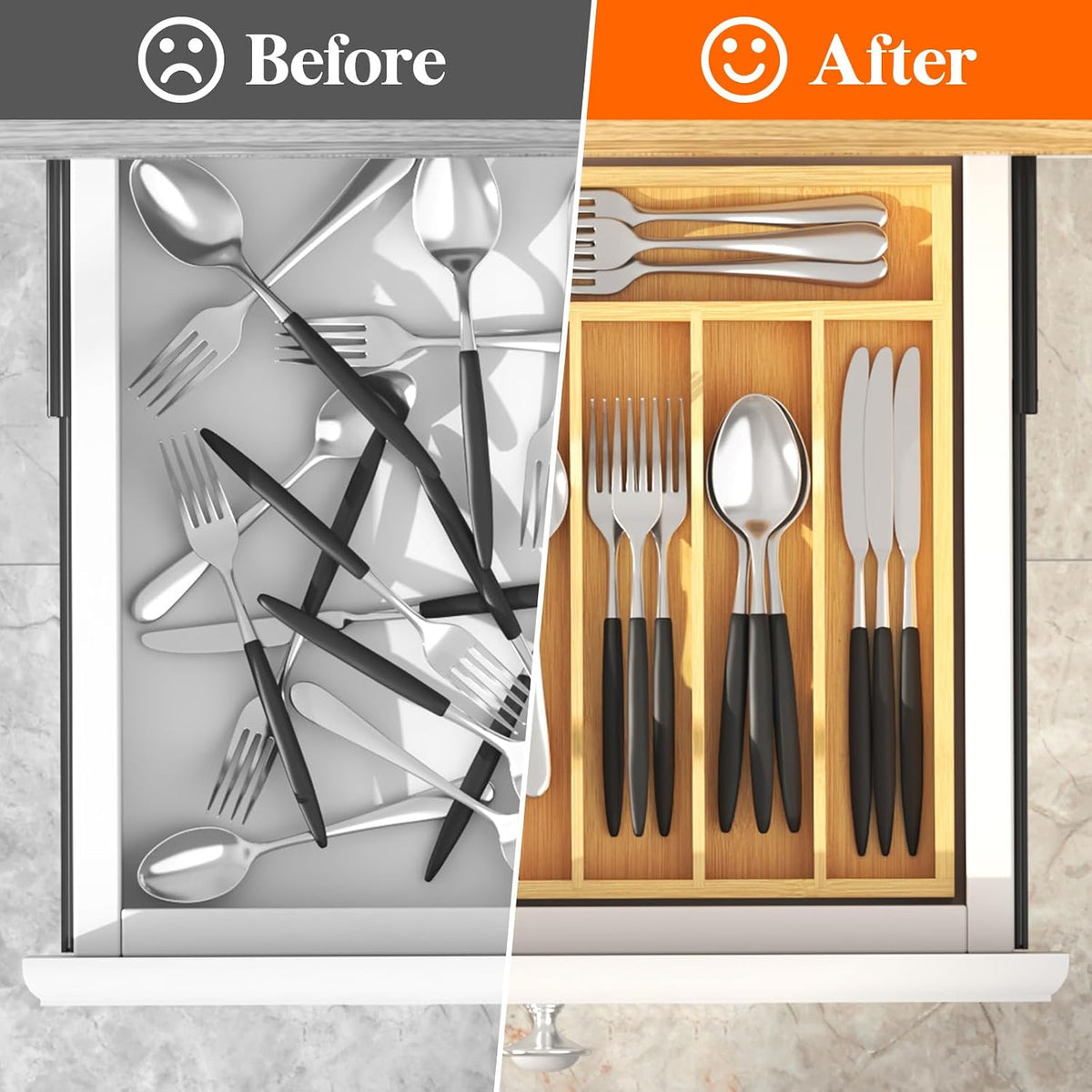 Bamboo Silverware Tray for Drawer, 6.7 x 12