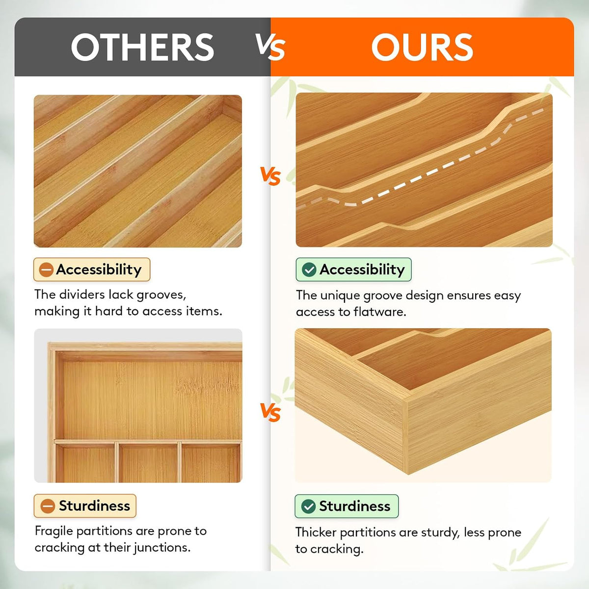 Bamboo Silverware Tray for Drawer, 6.7 x 12