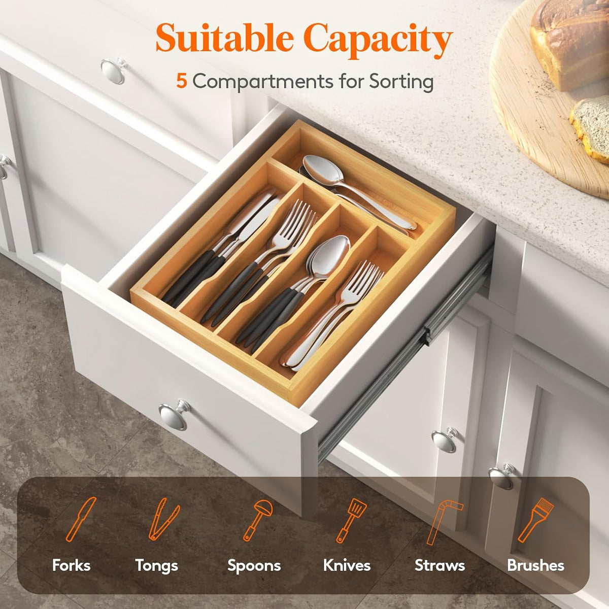 Bamboo Silverware Tray for Drawer, 6.7 x 12