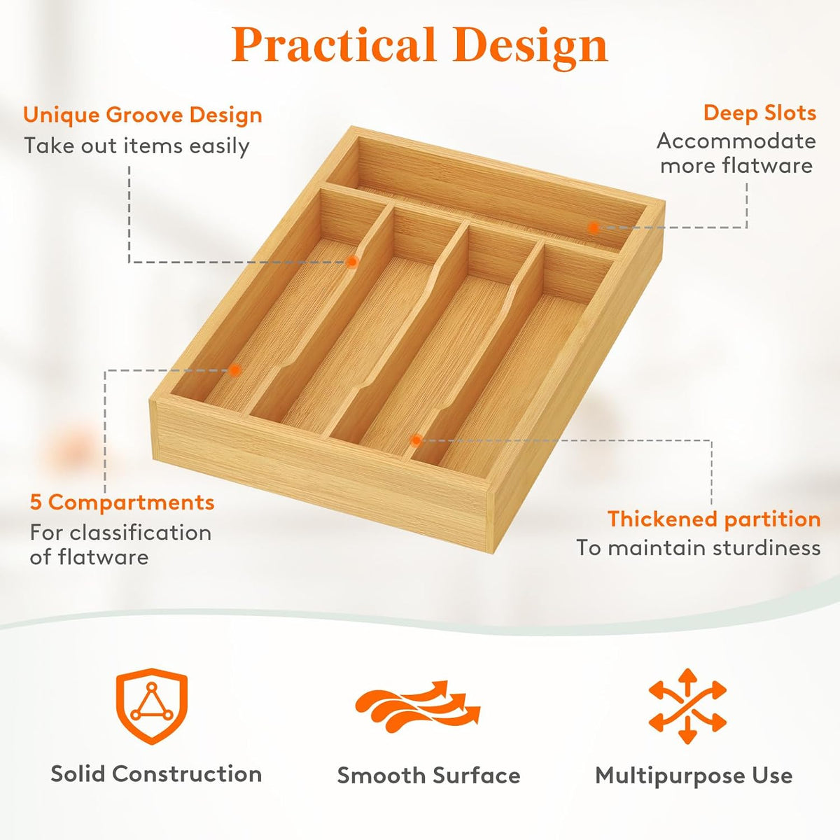 Bamboo Silverware Tray for Drawer, 6.7 x 12