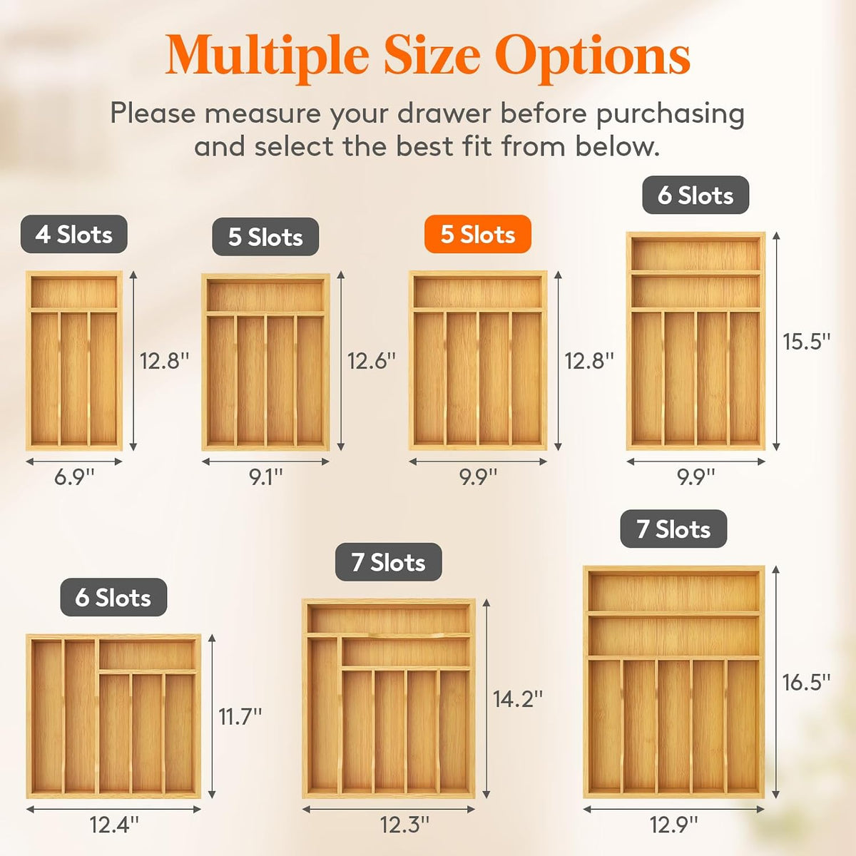 Bamboo Silverware Tray for Drawer, 6.7 x 12