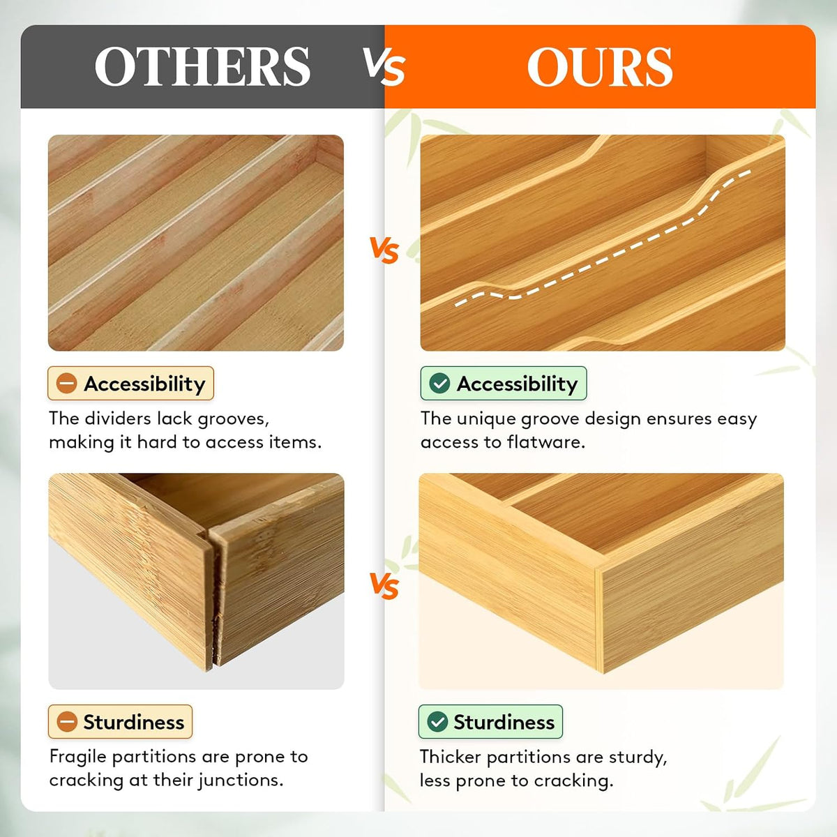 Bamboo Silverware Tray for Drawer, 6.7 x 12