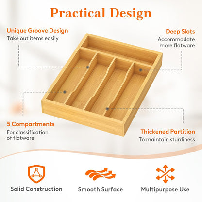 Bamboo Silverware Tray for Drawer, 6.7 x 12