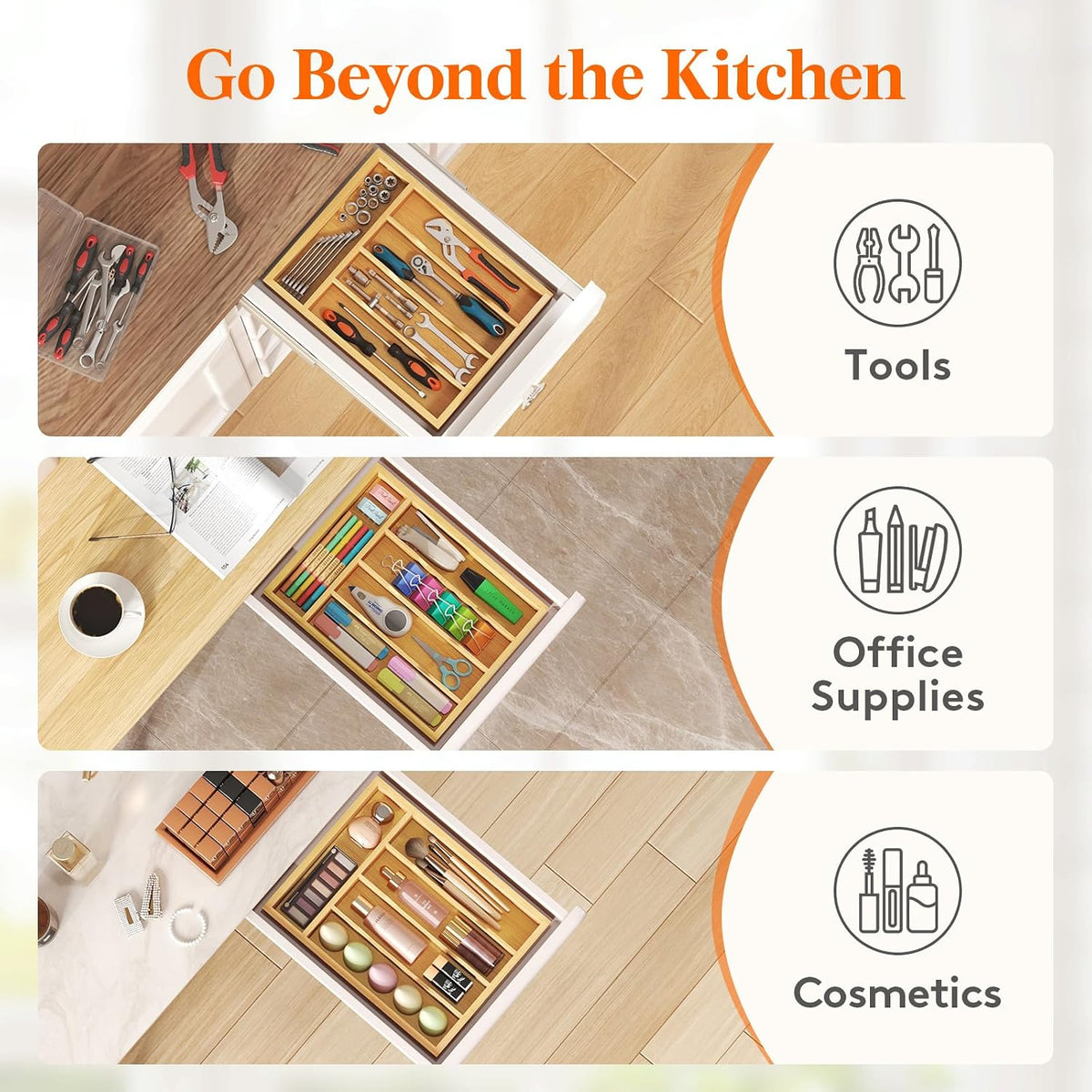 Bamboo Silverware Tray for Drawer, 6.7 x 12