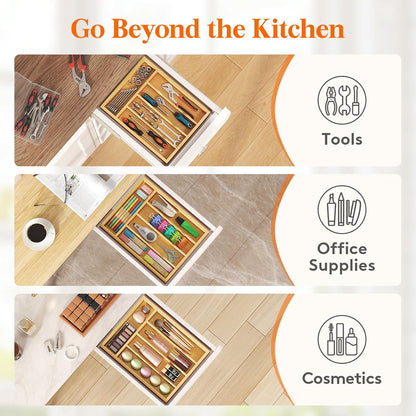 Bamboo Silverware Tray for Drawer, 6.7 x 12
