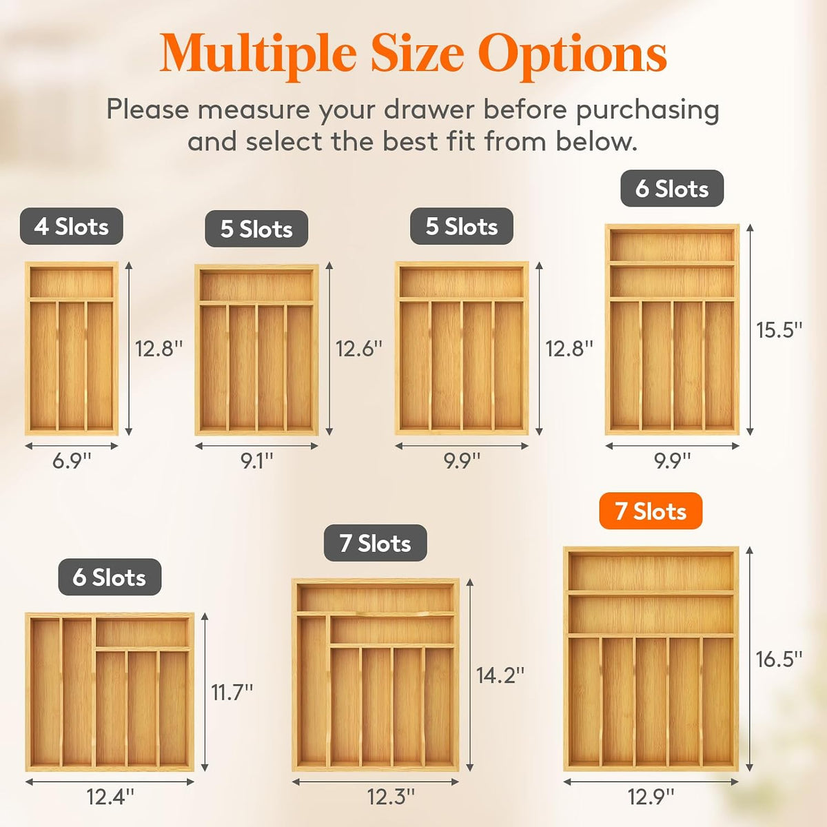 Bamboo Silverware Tray for Drawer, 6.7 x 12