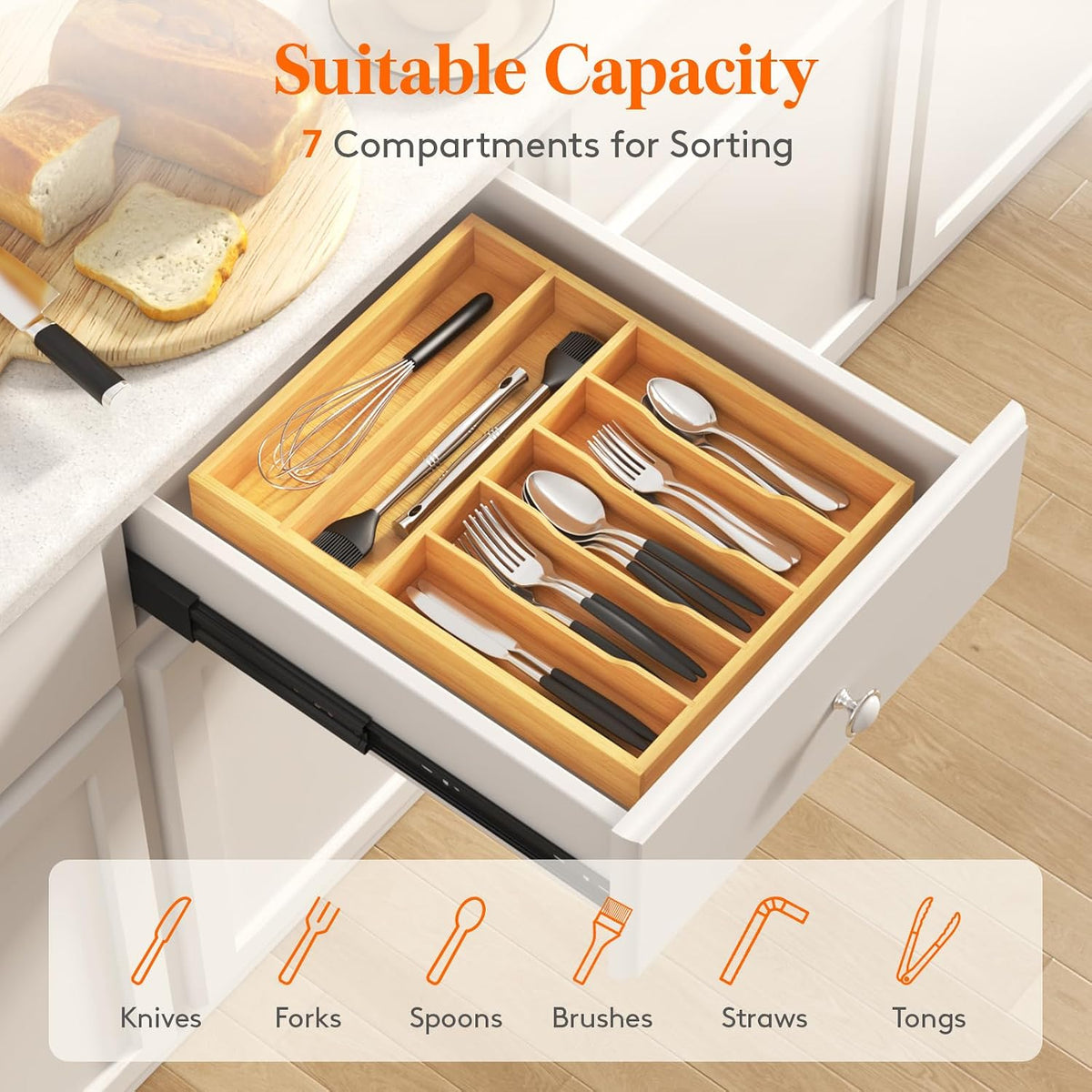 Bamboo Silverware Tray for Drawer, 6.7 x 12