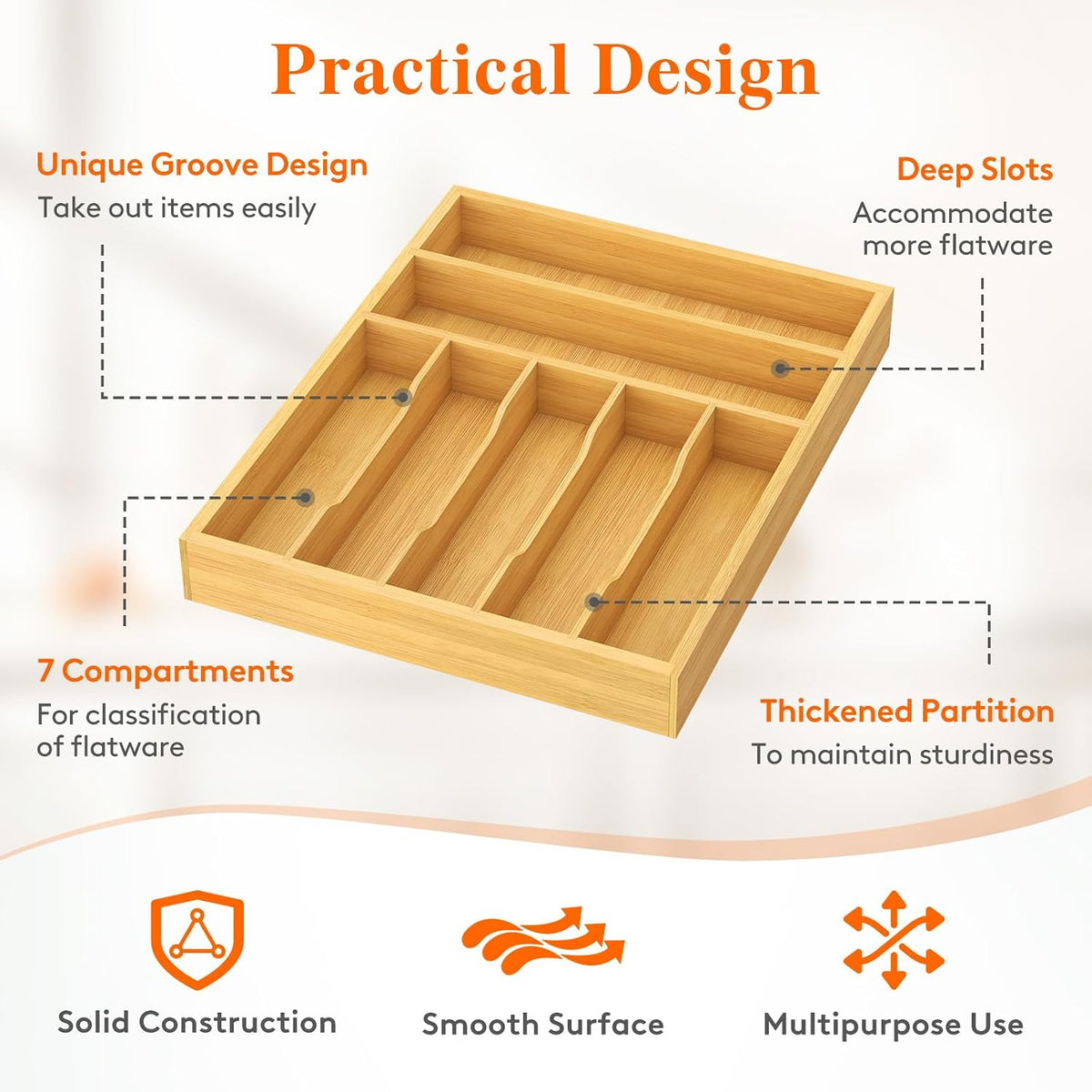 Bamboo Silverware Tray for Drawer, 6.7 x 12