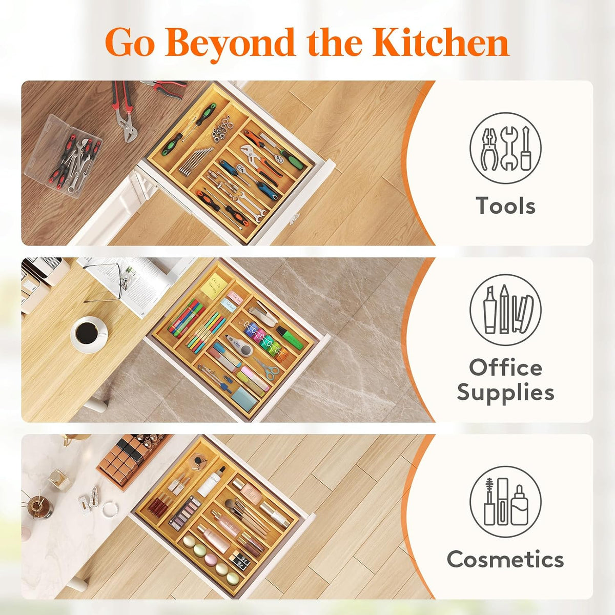 Bamboo Silverware Tray for Drawer, 6.7 x 12
