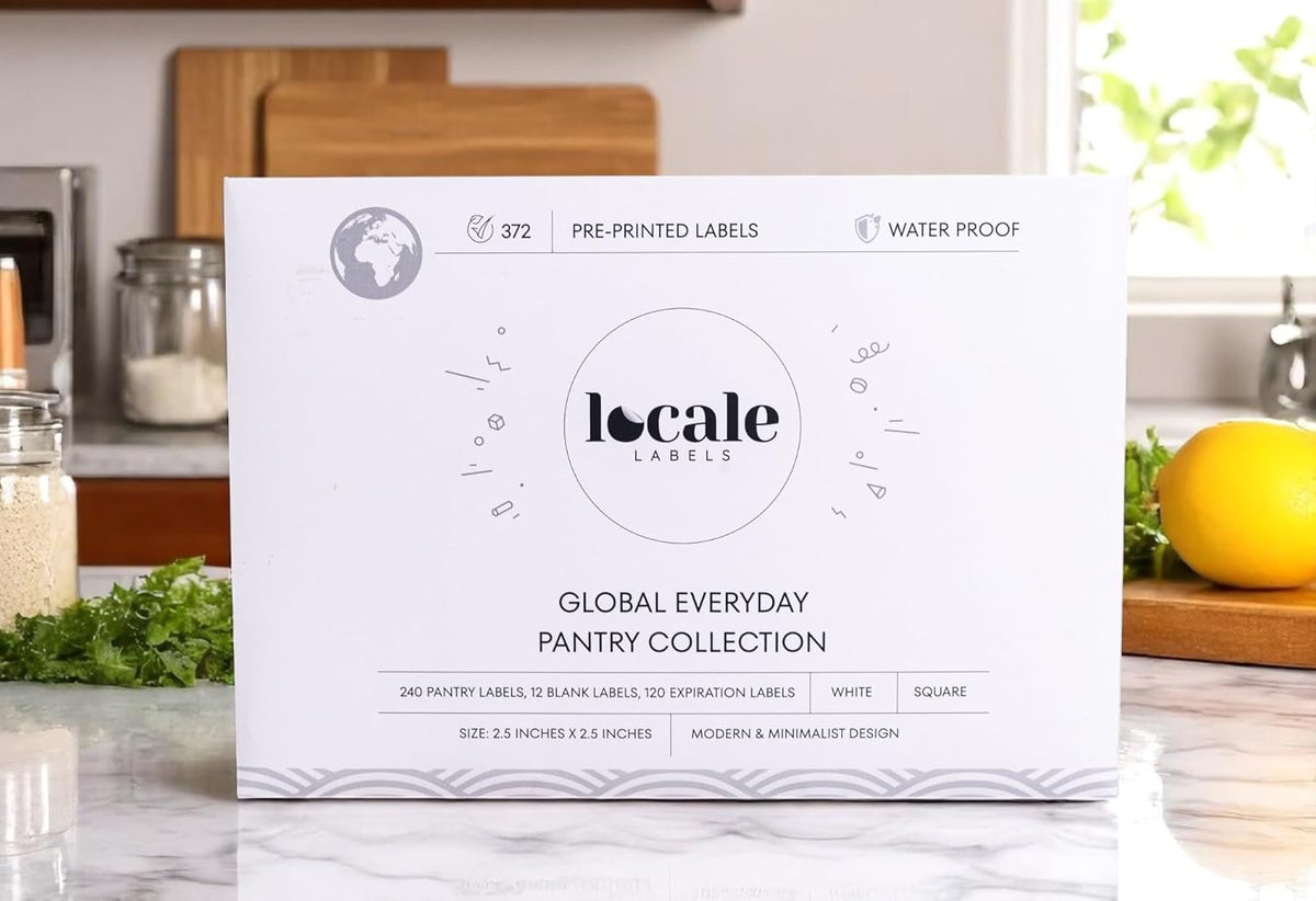 372 Pantry Labels for Global Food Items Including 120 Best by Labels for Food Containers, Jars, Storage, Pantry Organization- Global Pantry Collection (White, Square)