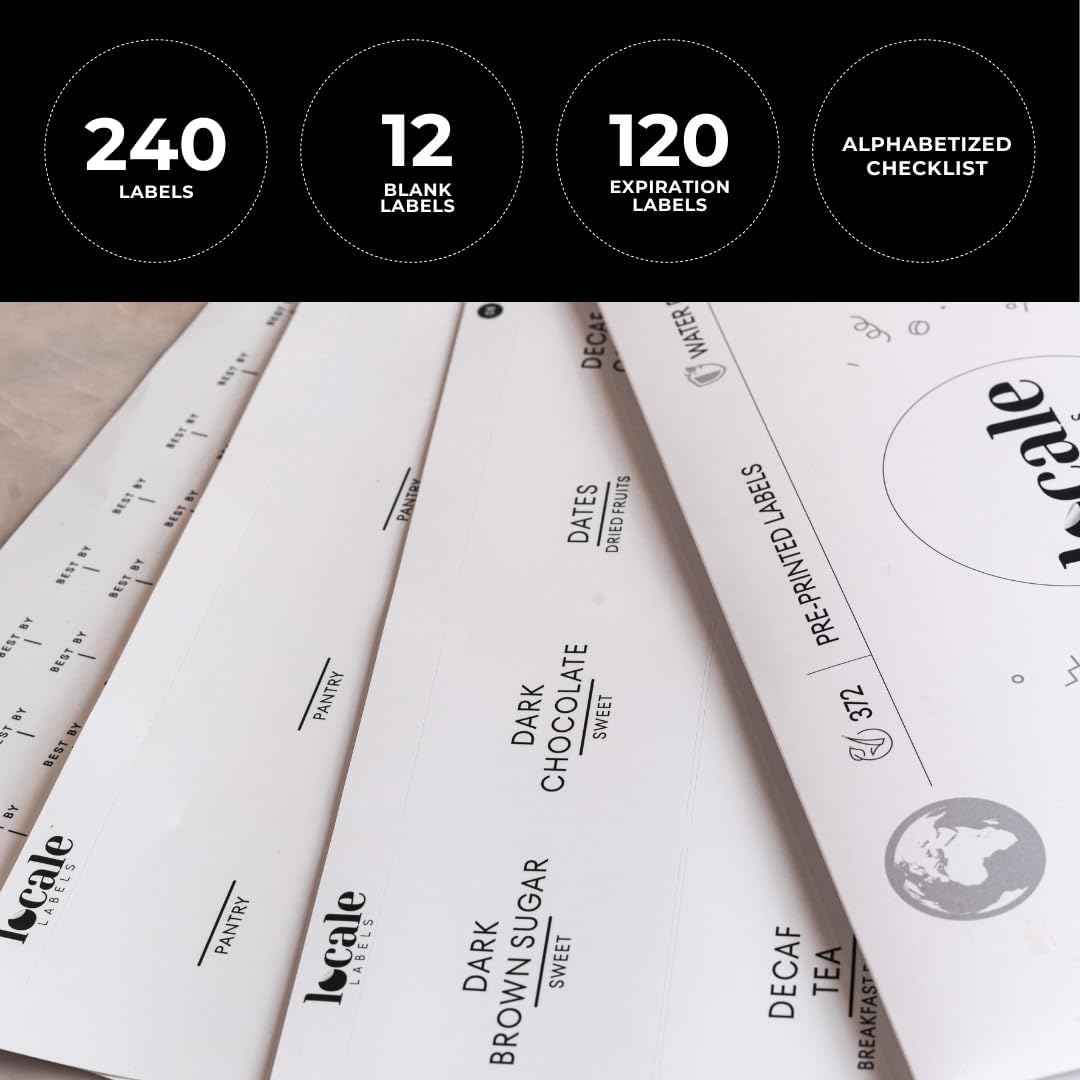 372 Pantry Labels for Global Food Items Including 120 Best by Labels for Food Containers, Jars, Storage, Pantry Organization- Global Pantry Collection (White, Square)