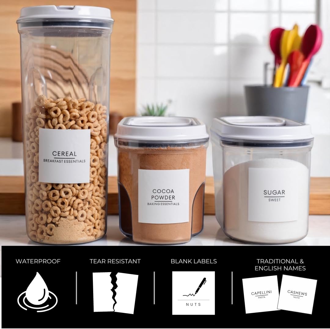 372 Pantry Labels for Global Food Items Including 120 Best by Labels for Food Containers, Jars, Storage, Pantry Organization- Global Pantry Collection (White, Square)