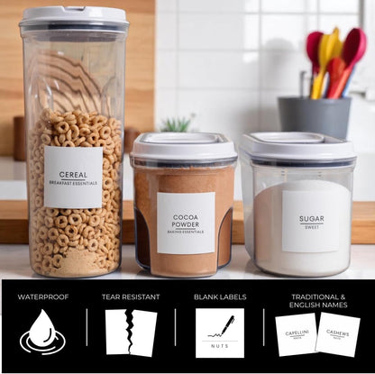 372 Pantry Labels for Global Food Items Including 120 Best by Labels for Food Containers, Jars, Storage, Pantry Organization- Global Pantry Collection (White, Square)