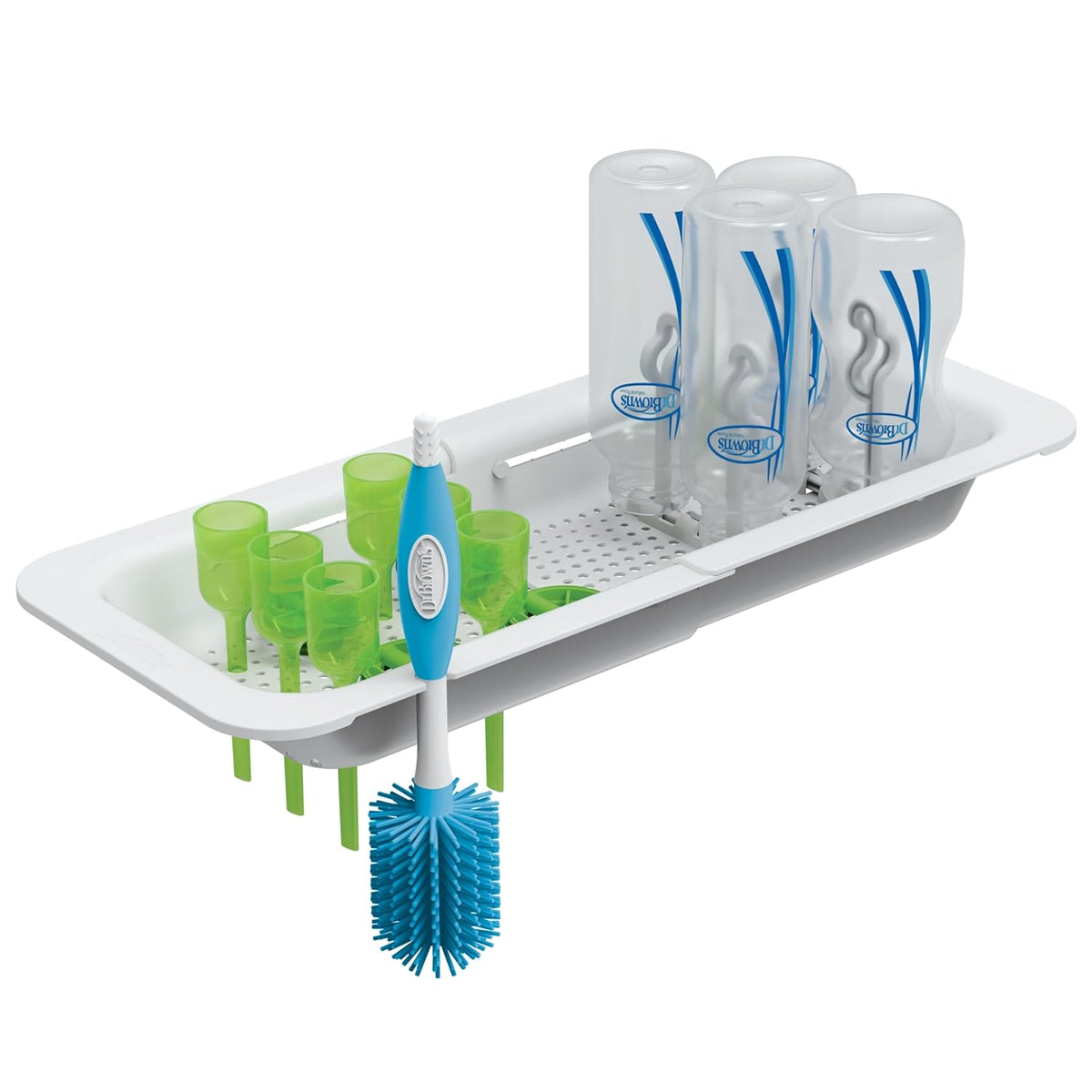 Sink Caddy for Baby Bottles and Parts with Two Brush Holders, Over The Sink Kitchen Storage, Drying Rack, and Organizer, BPA-Free