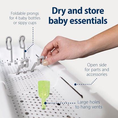 Sink Caddy for Baby Bottles and Parts with Two Brush Holders, Over The Sink Kitchen Storage, Drying Rack, and Organizer, BPA-Free