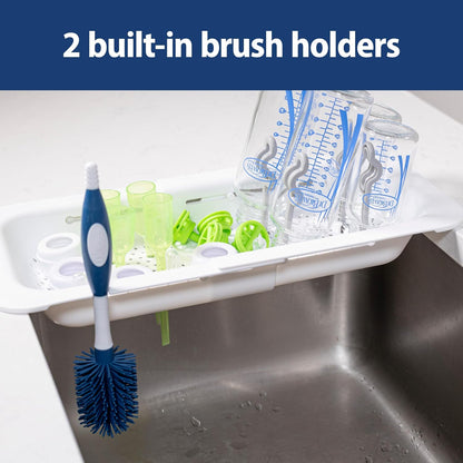 Sink Caddy for Baby Bottles and Parts with Two Brush Holders, Over The Sink Kitchen Storage, Drying Rack, and Organizer, BPA-Free