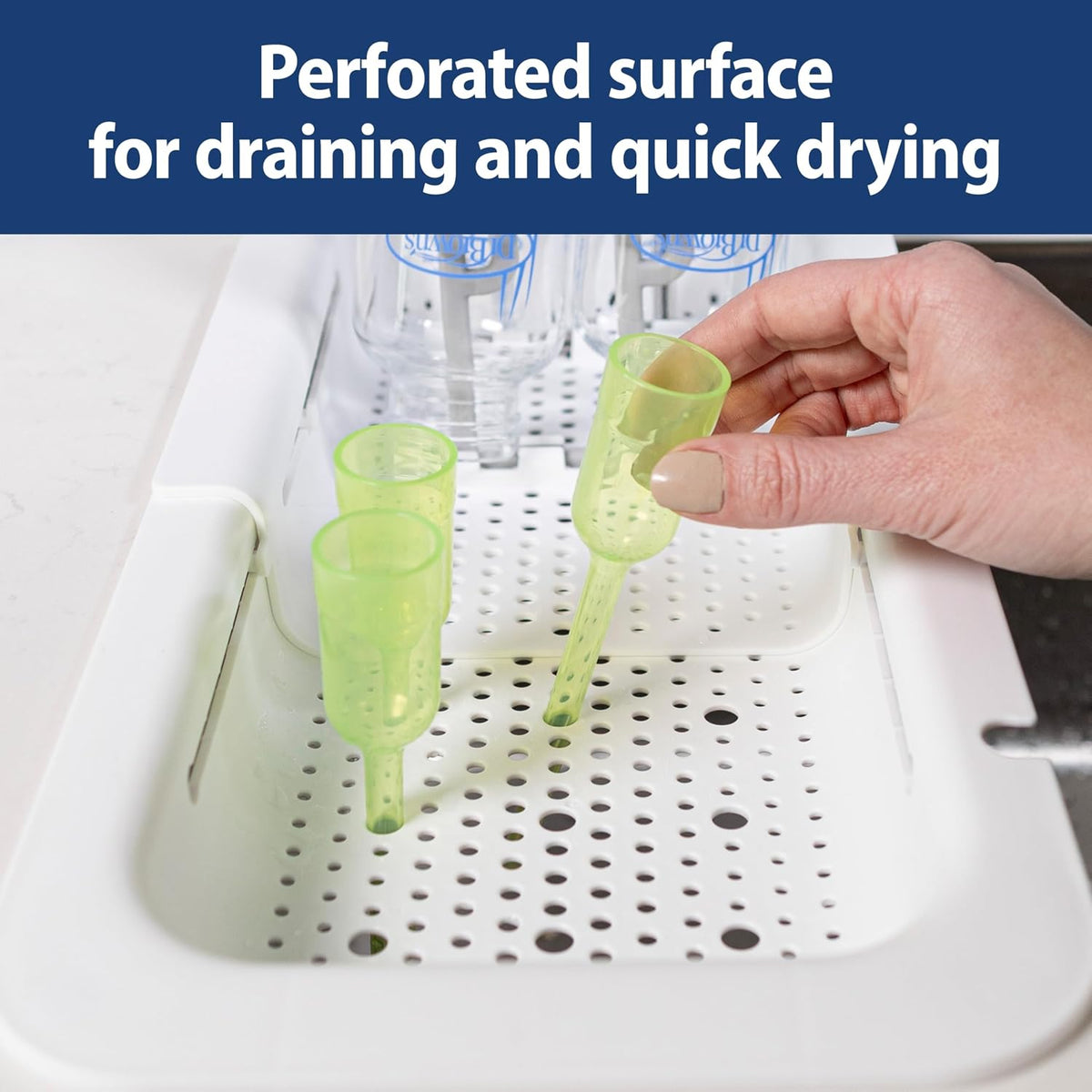 Sink Caddy for Baby Bottles and Parts with Two Brush Holders, Over The Sink Kitchen Storage, Drying Rack, and Organizer, BPA-Free