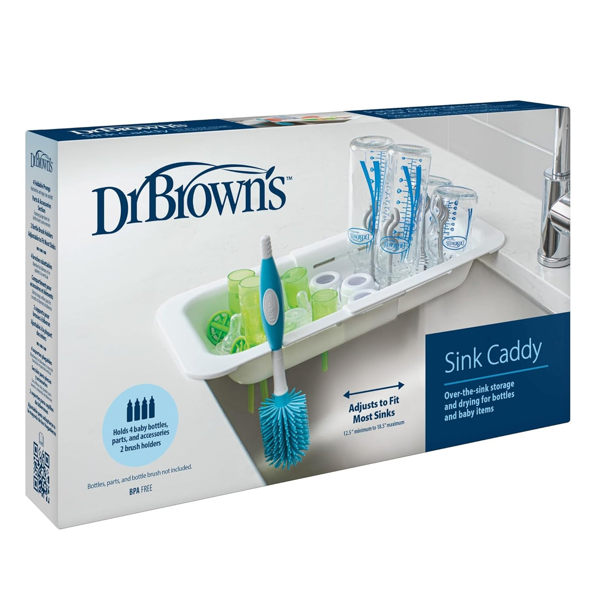 Sink Caddy for Baby Bottles and Parts with Two Brush Holders, Over The Sink Kitchen Storage, Drying Rack, and Organizer, BPA-Free