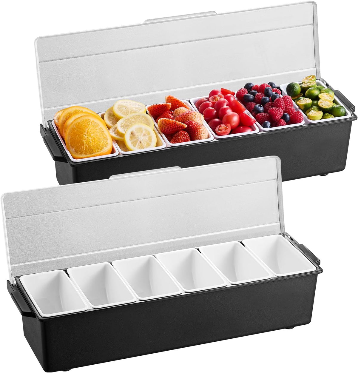 Chilled Condiment Server Caddy, 5 Compartment Ice Cooled Serving Container, Plastic Fruit Garnish Tray Platter with Lid, for Taco Salad Bar Accessories, Party Home Restaurant Supplies