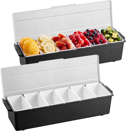 Chilled Condiment Server Caddy, 5 Compartment Ice Cooled Serving Container, Plastic Fruit Garnish Tray Platter with Lid, for Taco Salad Bar Accessories, Party Home Restaurant Supplies