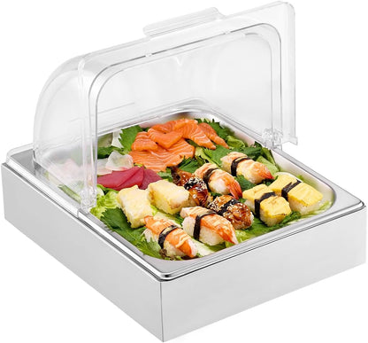 Chilled Condiment Server Caddy, 5 Compartment Ice Cooled Serving Container, Plastic Fruit Garnish Tray Platter with Lid, for Taco Salad Bar Accessories, Party Home Restaurant Supplies
