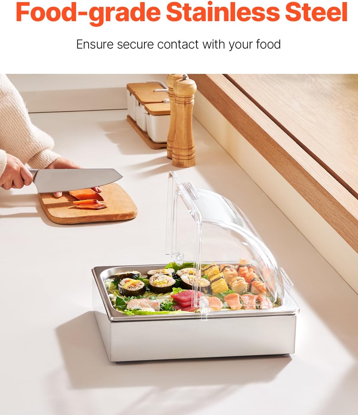 Chilled Condiment Server Caddy, 5 Compartment Ice Cooled Serving Container, Plastic Fruit Garnish Tray Platter with Lid, for Taco Salad Bar Accessories, Party Home Restaurant Supplies