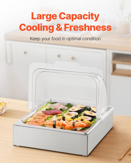 Chilled Condiment Server Caddy, 5 Compartment Ice Cooled Serving Container, Plastic Fruit Garnish Tray Platter with Lid, for Taco Salad Bar Accessories, Party Home Restaurant Supplies