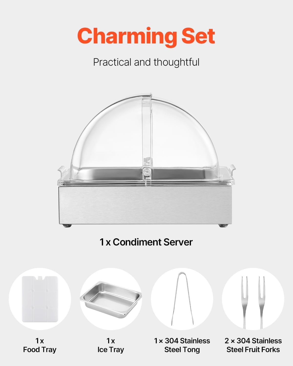 Chilled Condiment Server Caddy, 5 Compartment Ice Cooled Serving Container, Plastic Fruit Garnish Tray Platter with Lid, for Taco Salad Bar Accessories, Party Home Restaurant Supplies
