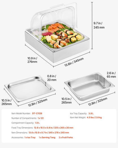 Chilled Condiment Server Caddy, 5 Compartment Ice Cooled Serving Container, Plastic Fruit Garnish Tray Platter with Lid, for Taco Salad Bar Accessories, Party Home Restaurant Supplies