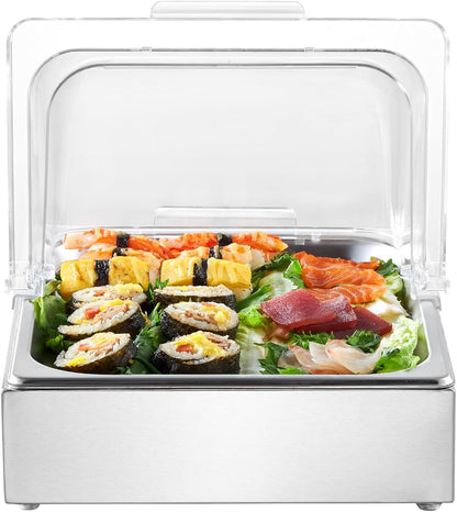 Chilled Condiment Server Caddy, 5 Compartment Ice Cooled Serving Container, Plastic Fruit Garnish Tray Platter with Lid, for Taco Salad Bar Accessories, Party Home Restaurant Supplies