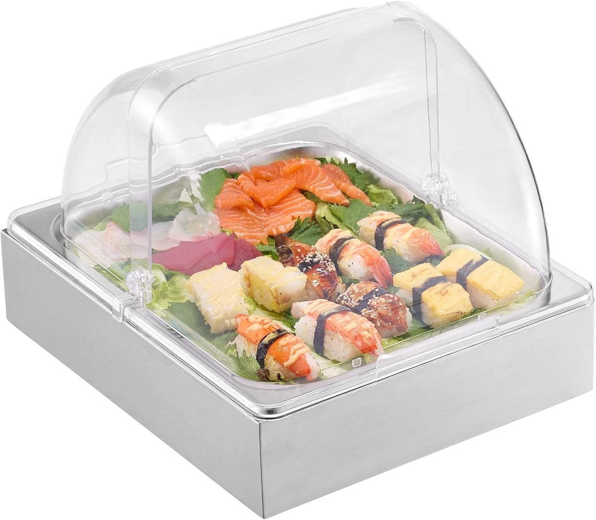 Chilled Condiment Server Caddy, 5 Compartment Ice Cooled Serving Container, Plastic Fruit Garnish Tray Platter with Lid, for Taco Salad Bar Accessories, Party Home Restaurant Supplies