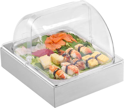 Chilled Condiment Server Caddy, 5 Compartment Ice Cooled Serving Container, Plastic Fruit Garnish Tray Platter with Lid, for Taco Salad Bar Accessories, Party Home Restaurant Supplies