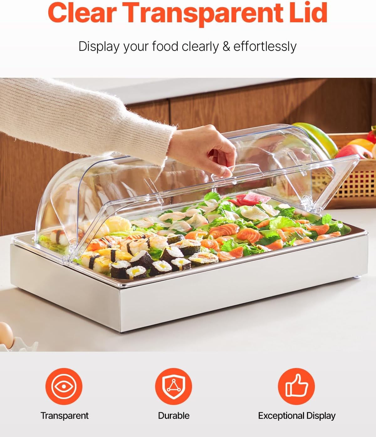 Chilled Condiment Server Caddy, 5 Compartment Ice Cooled Serving Container, Plastic Fruit Garnish Tray Platter with Lid, for Taco Salad Bar Accessories, Party Home Restaurant Supplies