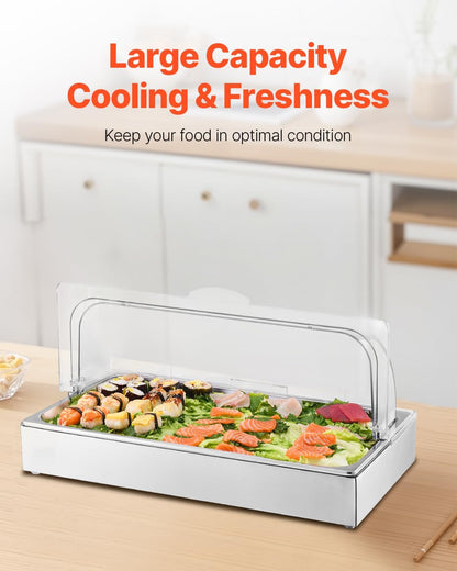 Chilled Condiment Server Caddy, 5 Compartment Ice Cooled Serving Container, Plastic Fruit Garnish Tray Platter with Lid, for Taco Salad Bar Accessories, Party Home Restaurant Supplies