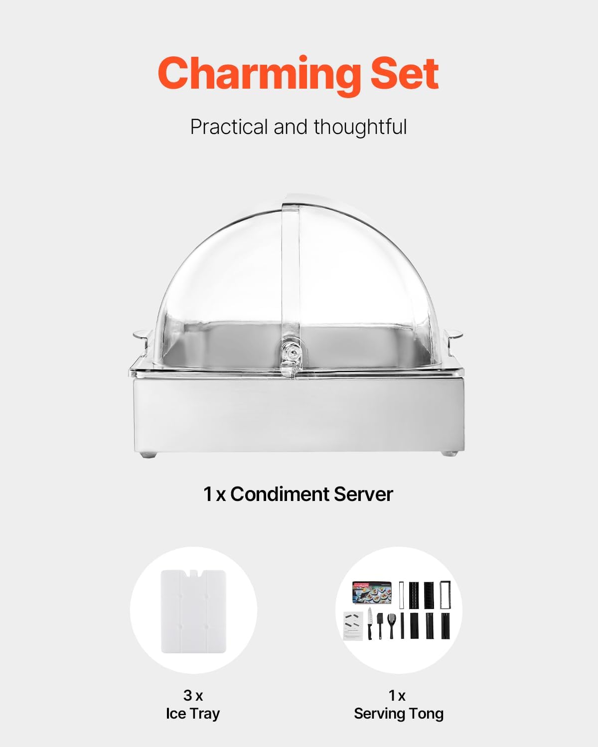 Chilled Condiment Server Caddy, 5 Compartment Ice Cooled Serving Container, Plastic Fruit Garnish Tray Platter with Lid, for Taco Salad Bar Accessories, Party Home Restaurant Supplies
