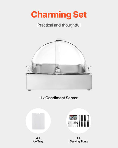 Chilled Condiment Server Caddy, 5 Compartment Ice Cooled Serving Container, Plastic Fruit Garnish Tray Platter with Lid, for Taco Salad Bar Accessories, Party Home Restaurant Supplies